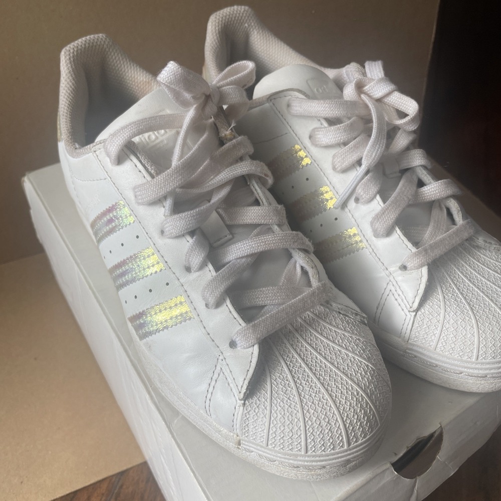 Adidas white Sneakers with Iridescent Stripes